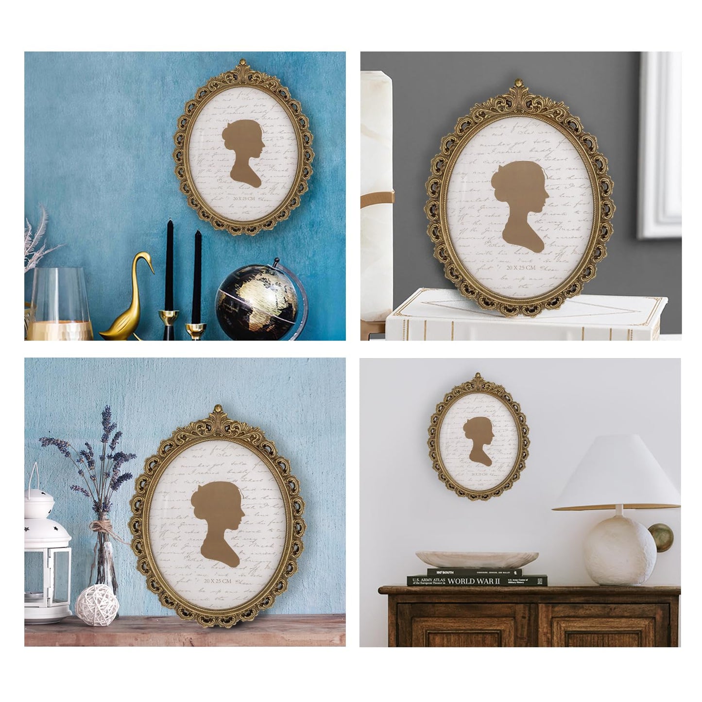 Sunlit Vintage Picture Frame 4x6 Inch, Oval Antique Photo Frames with Glass Front, Luxury Photo Display, Tabletop Wall Hanging, Gift Ideas, White