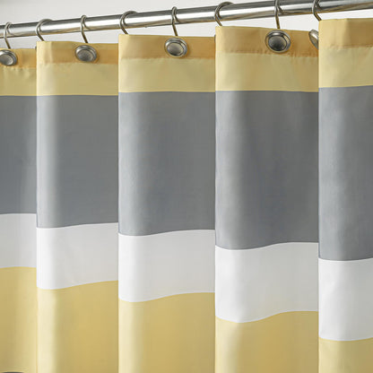 Sunlit Sage Green Gray Horizontal Stripes Water-Repellent Fabric Shower Curtain with Reinforced Metal Grommets Refreshing Striped Design Bathroom Decor, 72x72