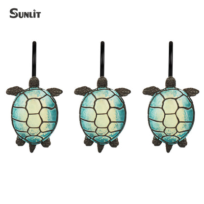 Sunlit Sea Turtle Shower Curtain Hooks, Home Decorative Shower Curtain Rings for Bathroom, Resin, Ocean Shower Curtain Hanger Hooks for Kid Room Living Room, Set of 12