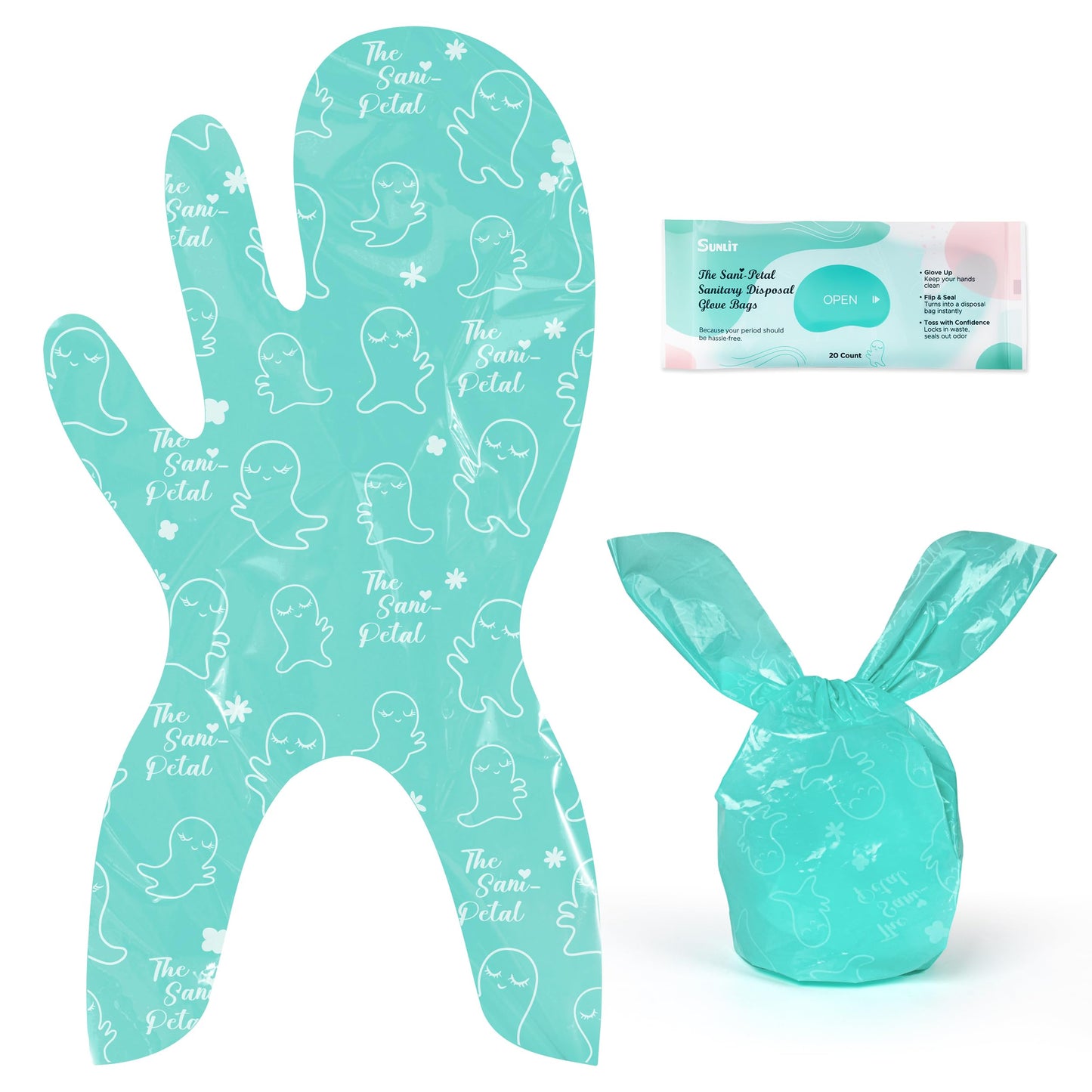 Sunlit The Sani-Petal Feminine Sanitary Disposal Bags, Hygienic Odor-Reducing and Discreet Solution for Tampons Pads Liners and More - 5 Pack, 100 Count