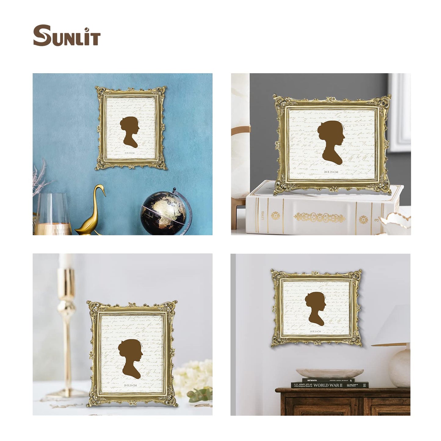 Sunlit Vintage Picture Frame 4x4 Inch, Luxury Antique Square Photo Frames with Glass Front, Photo Display, Tabletop Wall Hanging, Gift Ideas, Bronze Gold