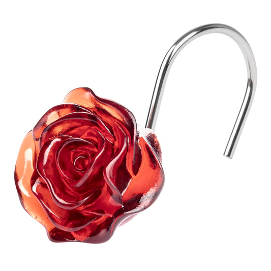 Sunlit Rose Shower Curtain Hooks, Home Decorative Flower Shower Curtain Rings for Bathroom, Resin, Pink Floral Shower Curtain Hanger Hooks for Living Room, Set of 12