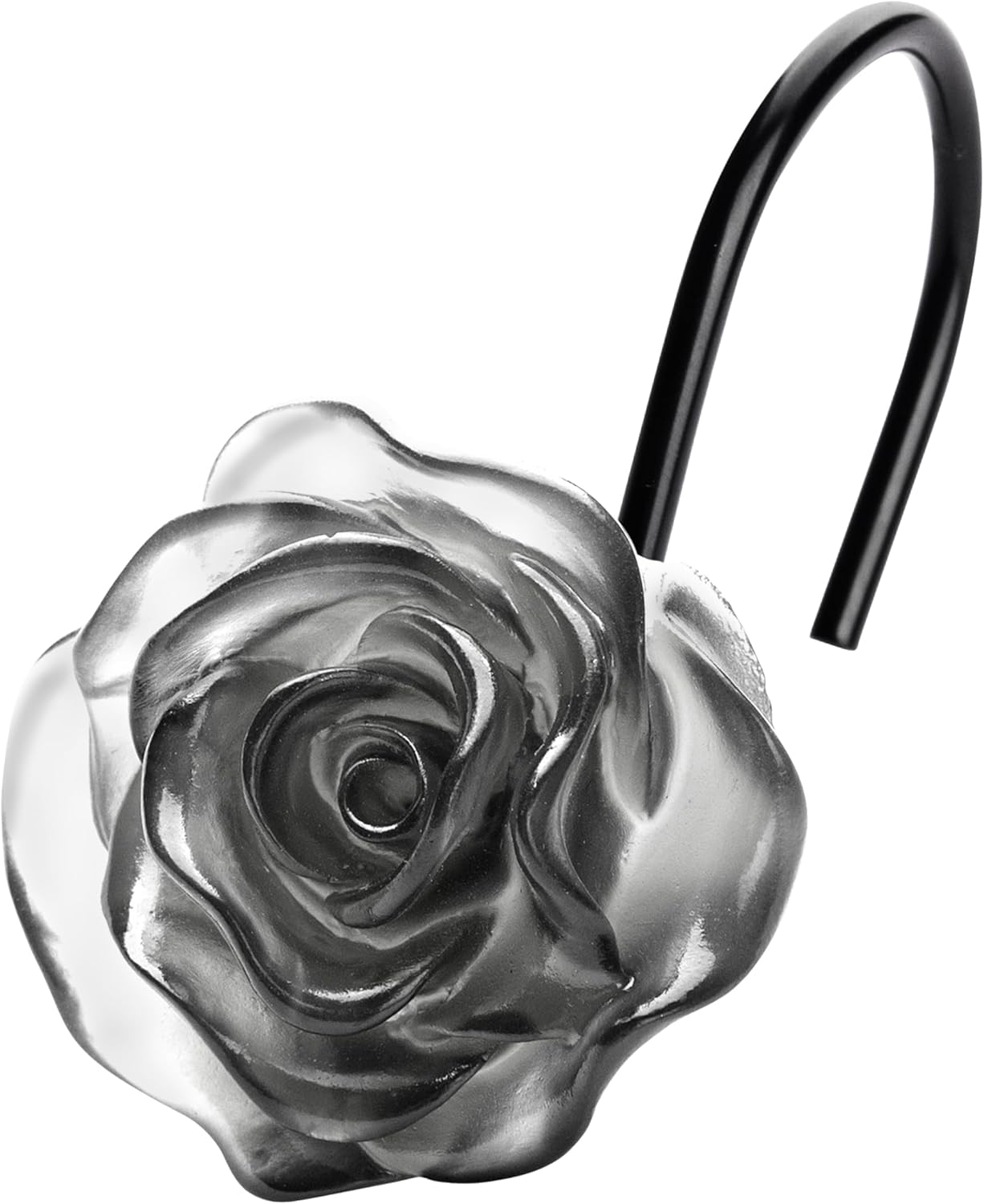 Sunlit Rose Shower Curtain Hooks, Home Decorative Flower Shower Curtain Rings for Bathroom, Resin, Pink Floral Shower Curtain Hanger Hooks for Living Room, Set of 12