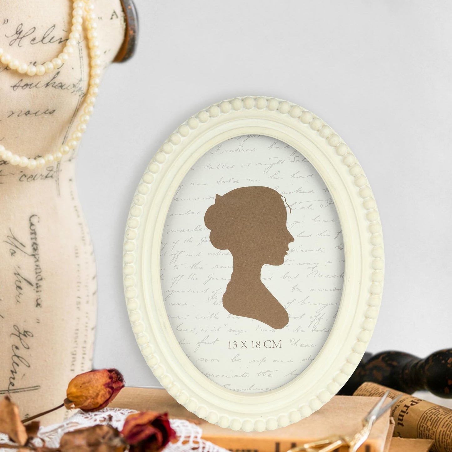 Sunlit Vintage Picture Frame 4x6 Inch with Beaded Border, Luxury Antique Square Photo Frames with Glass Front, Boho Photo Display, Tabletop Wall Hanging, Gift Idea, Distressed White