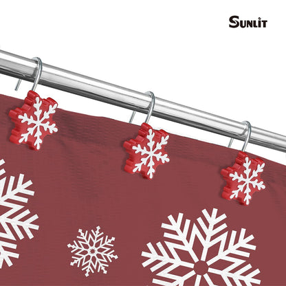 Sunlit Christmas Shower Curtain Hooks Silver Snowflakes Shower Curtain Rings, Resin, White Christmas Decor, Winter Bathroom Decoration - 12 Pack