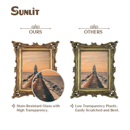 Sunlit Vintage Picture Frame 4x4 Inch, Luxury Antique Square Photo Frames with Glass Front, Photo Display, Tabletop Wall Hanging, Gift Ideas, Bronze Gold