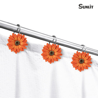 Sunlit Green Daisy Shower Curtain Hooks, Home Decorative Shower Curtain Rings for Bathroom, Resin, Summer Floral Shower Curtain Hanger Hooks for Living Room, Set of 12