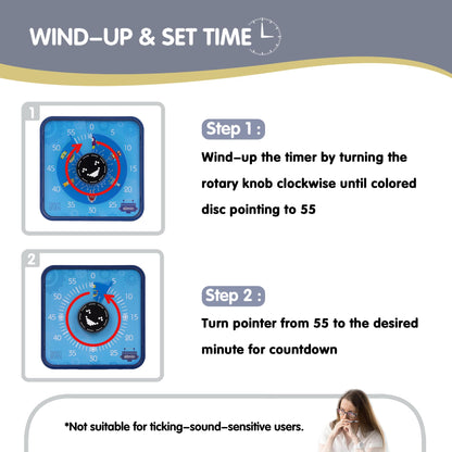TWENTY5 SEVEN 7.5-Inch Visual Timer, Battery-Free 60-Minute Countdown Clock