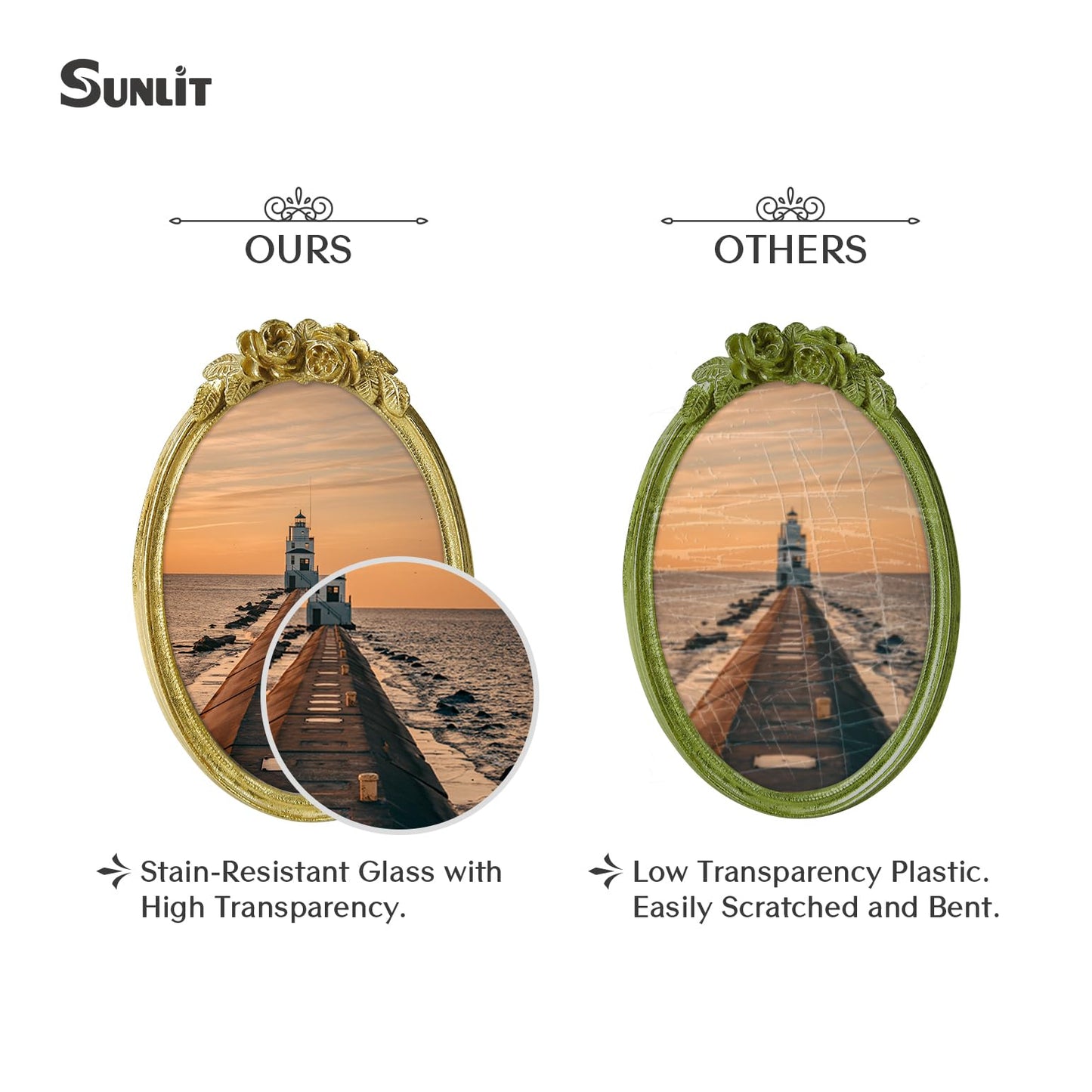 Sunlit Vintage Picture Frame 4x4 Inch, Luxury Antique Photo Frames with Glass Front, Luxury Photo Display, Tabletop Wall Hanging, Gift Ideas, Golden Rose