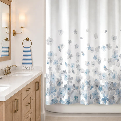 Sunlit Floral Fabric Shower Curtain, Design Simple Style Yellow and Gray Flower Blossoms Shower Curtains for Bathroom Decor with White Background, Machine Washable, 72x72