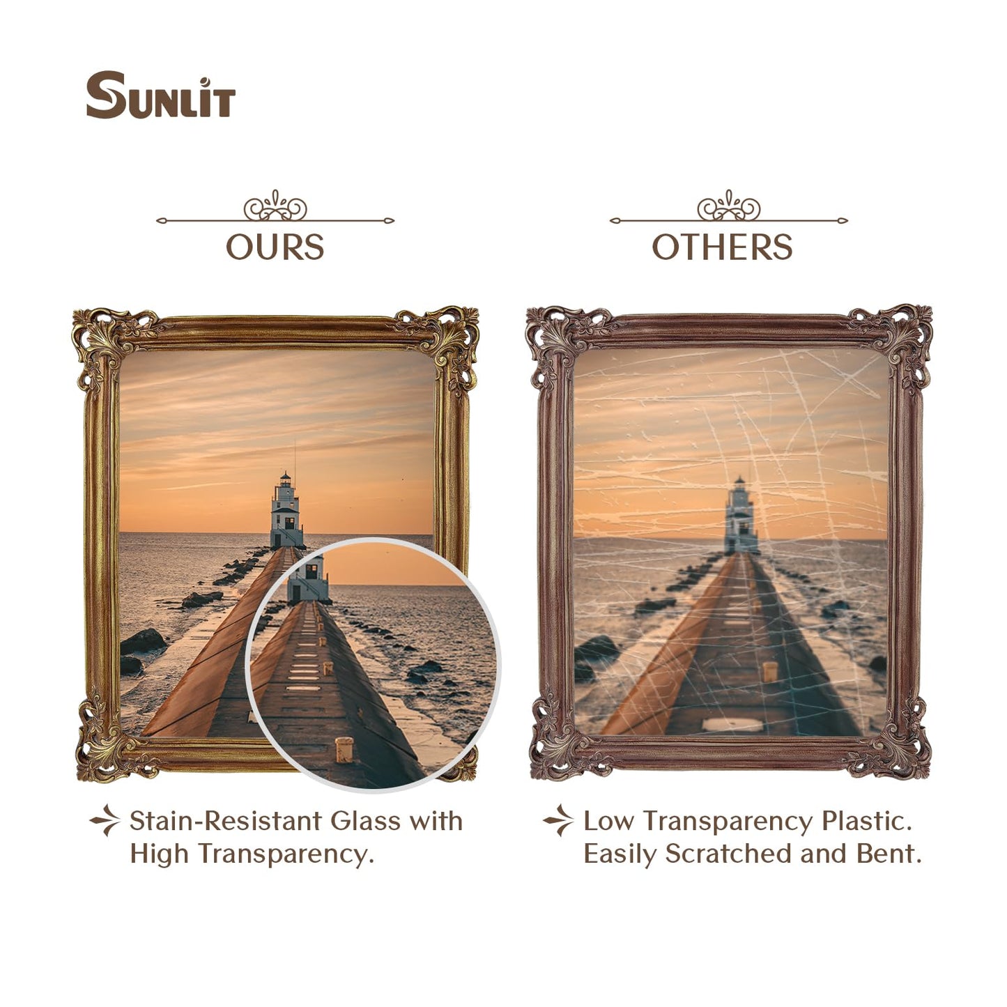 Sunlit Vintage Picture Frame 4x6 Inch, Luxury Antique Photo Frames with Glass Front, Photo Display, Tabletop Wall Hanging, Gift Ideas