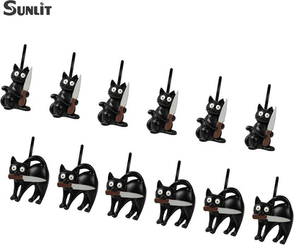 Sunlit Halloween Creepy Black Cat Shower Curtain Hooks, Home Decorative Shower Curtain Rings for Bathroom, Spooky Shower Curtain Hangers Bathroom Accessories, Set of 12