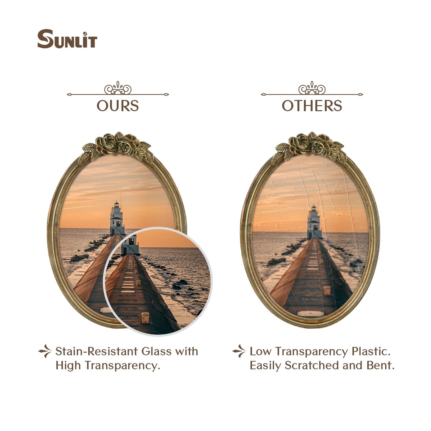 Sunlit Vintage Picture Frame 4x4 Inch, Luxury Antique Photo Frames with Glass Front, Luxury Photo Display, Tabletop Wall Hanging, Gift Ideas, Golden Rose