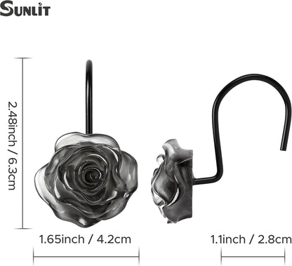 Sunlit Rose Shower Curtain Hooks, Home Decorative Flower Shower Curtain Rings for Bathroom, Resin, Pink Floral Shower Curtain Hanger Hooks for Living Room, Set of 12