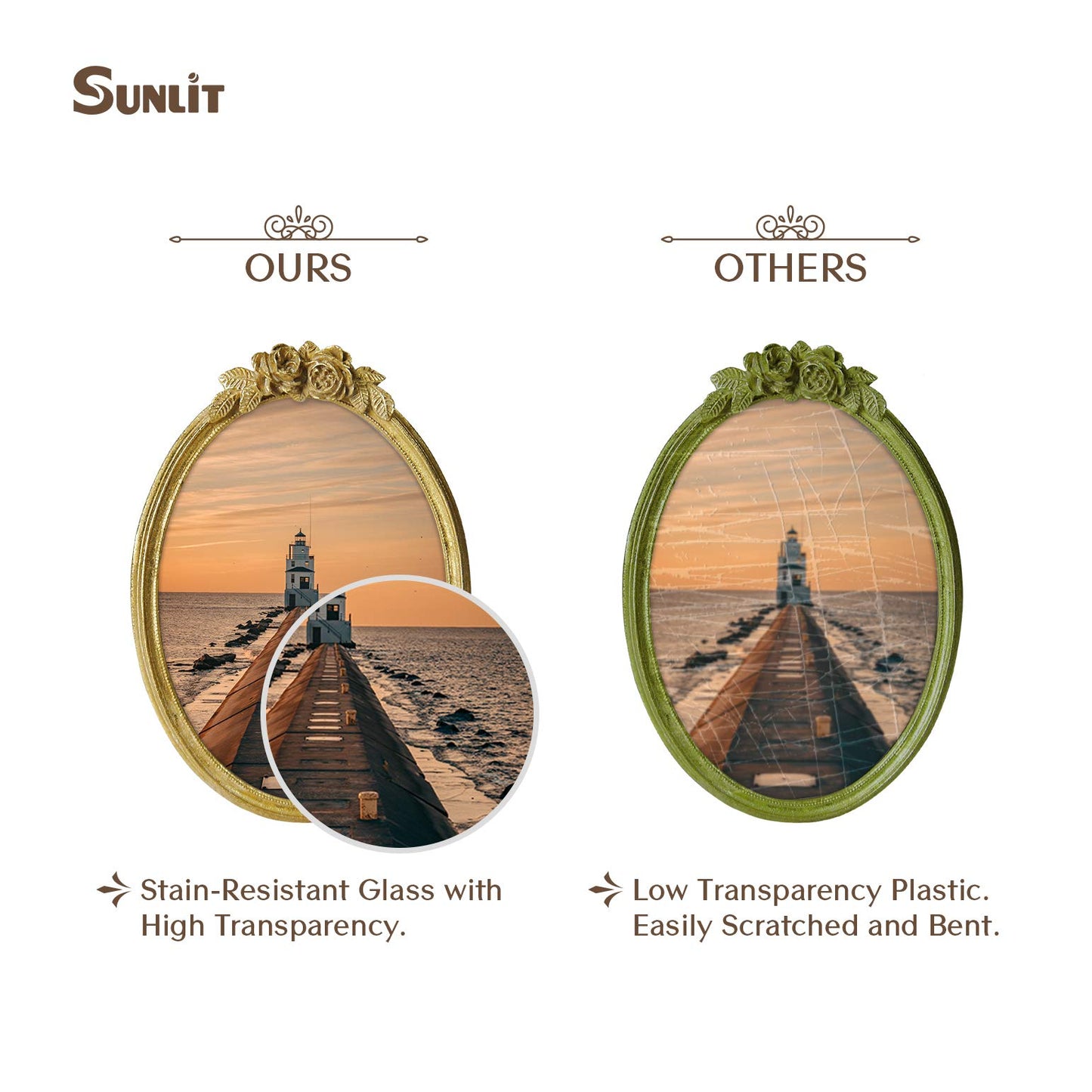 Sunlit Vintage Picture Frame 4x4 Inch, Luxury Antique Photo Frames with Glass Front, Luxury Photo Display, Tabletop Wall Hanging, Gift Ideas, Golden Rose