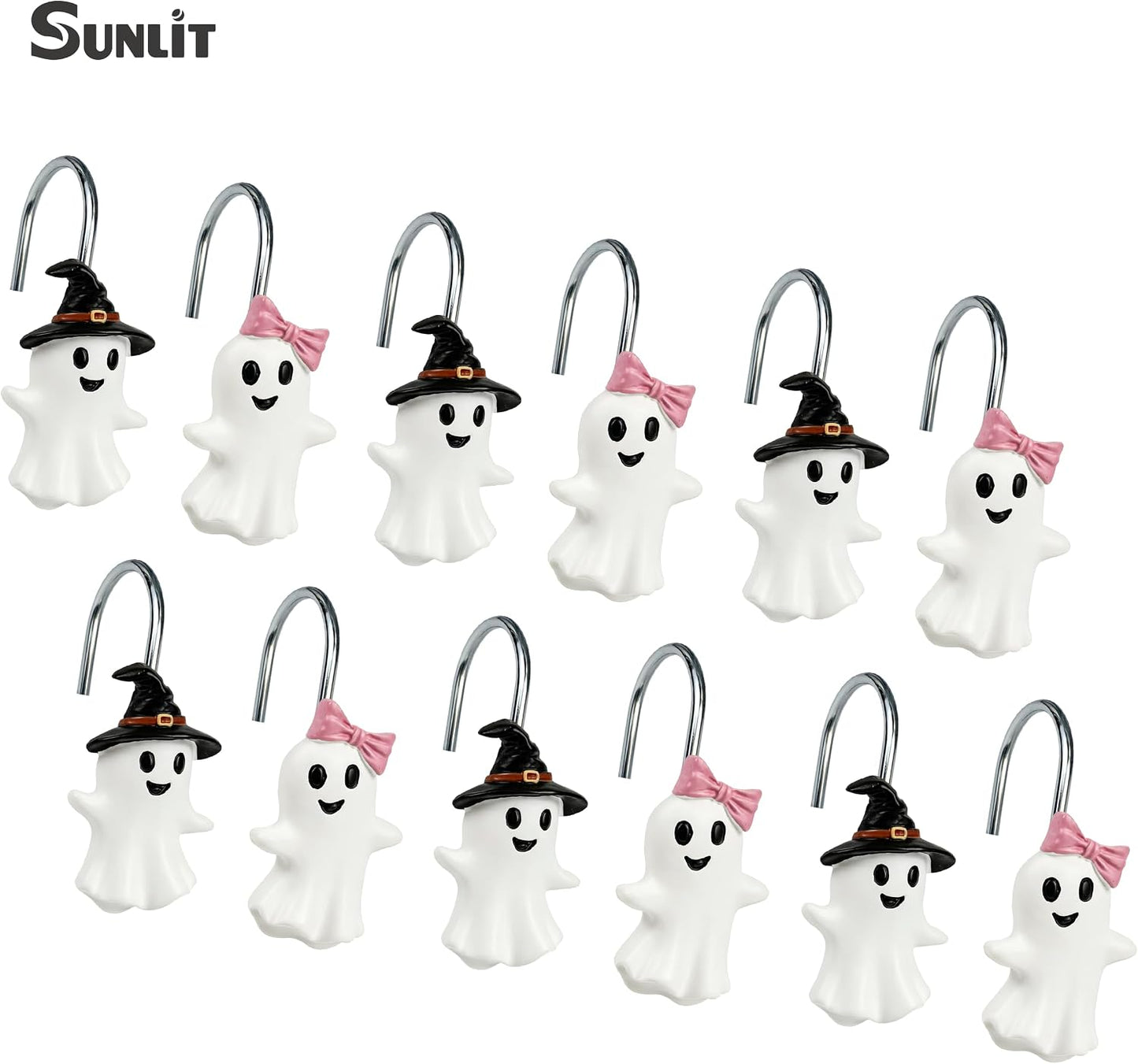 Sunlit Boy and Girl Ghost Shower Curtain Hooks, Home Decorative Shower Curtain Rings for Bathroom, Halloween Cute Ghost Shower Curtain Hangers Bathroom Accessories, Set of 12
