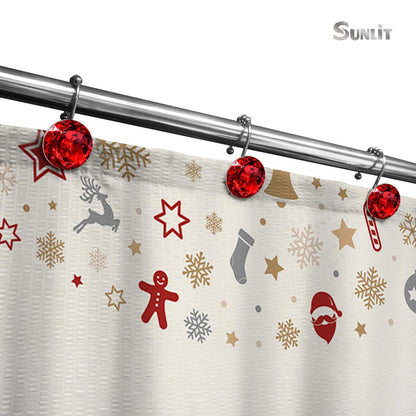 Sunlit Luxury Design Round Clear Diamond Crystal Gem Bling with Glide Balls Double Shower Curtain Hooks, Rust Proof Metal Rhinestones Glam Shower Curtain Rings-12 Pack