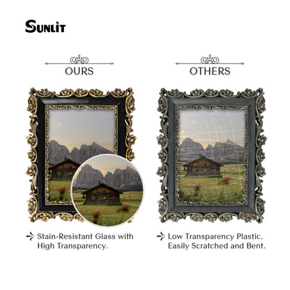 Sunlit Vintage Picture Frame 4x6 Inch, Luxury Antique Photo Frames with Glass Front, Photo Display, Tabletop Wall Hanging, Gift Ideas, Retro Blue and Gold