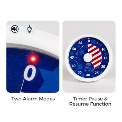 TWENTY5 SEVEN Countdown Timer 3 inch, Silent 60 Minute 1 Hour Visual Timer with Pause Function, Magnetic Classroom Teaching Tool Office Meeting, Countdown Clock for Kids Time Management, Blue Stars