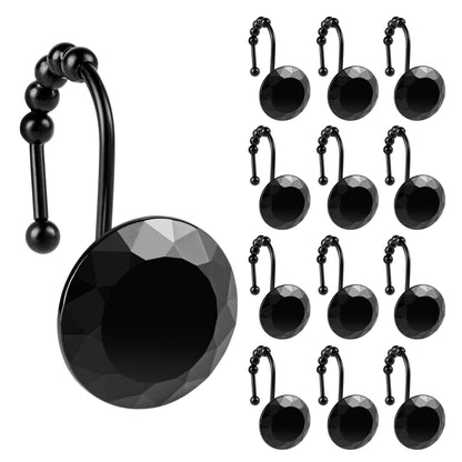 Sunlit Luxury Design Round Yellow Diamond Crystal Gem Bling with Glide Balls Shower Curtain Hooks, Rust Proof Metal Rhinestones Glam Shower Curtain Rings-12 Pack
