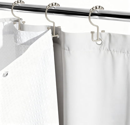 Sunlit Satin Nickel Double Shower Curtain Hooks, Home Decorative Shower Curtain Rings for Bathroom, Metal, Double Glide Shower Curtain Hanger Hooks for Living Room, Set of 12