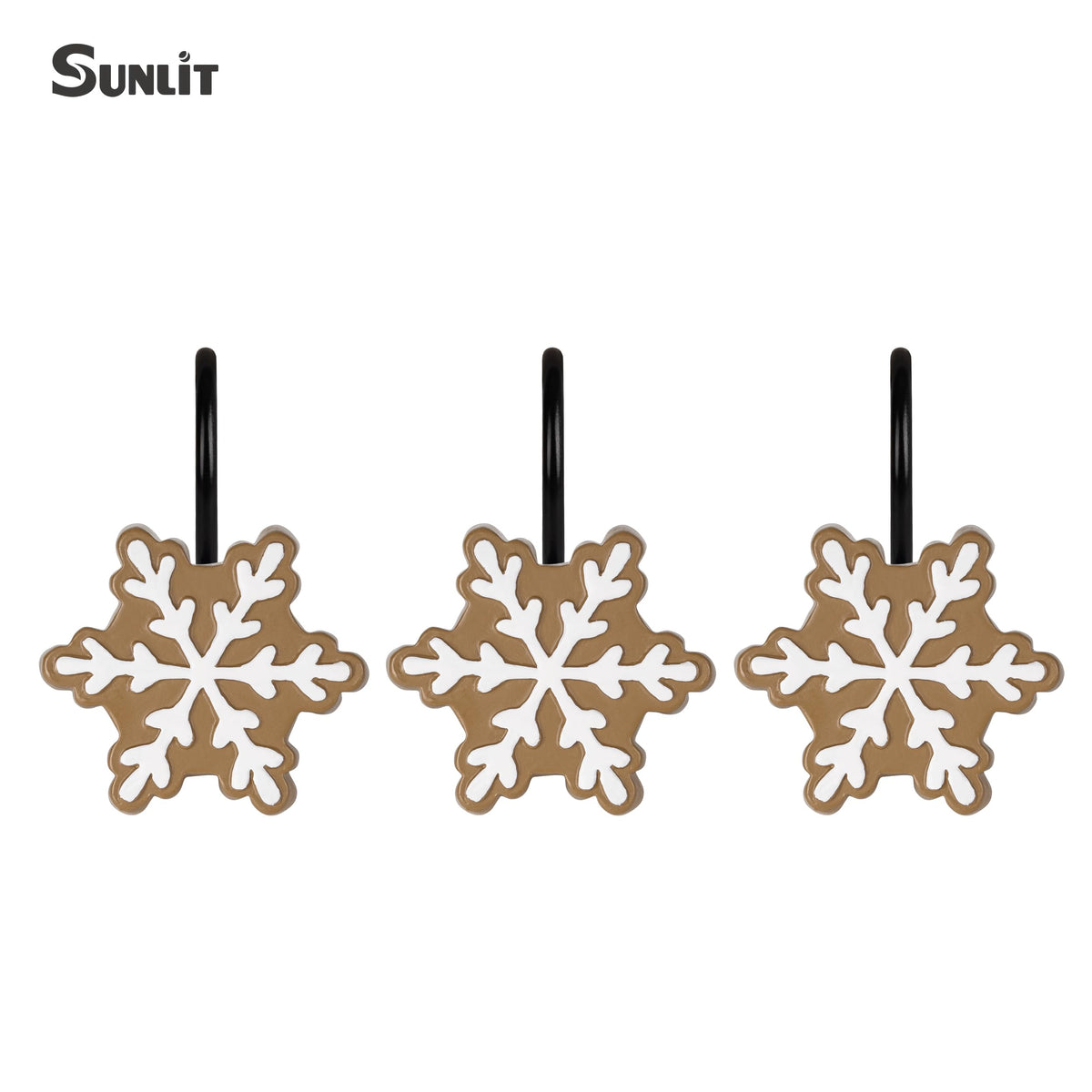 Sunlit Christmas Shower Curtain Hooks Snowflakes Double Shower Curtain Rings, Resin, Red and White Christmas Decor, Winter Bathroom Decoration - 12 Pack