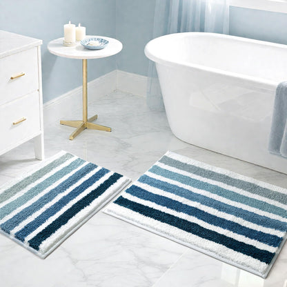 Sunlit 17"x24" Ombre Blue Bathroom Rug Non-Slip Absorbent Soft Bath Mat Set, Floor Mat Dry Fast Machine Washable.