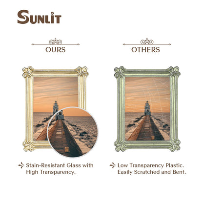 Sunlit Small Vintage Picture Frame 2.5x3.5 Inch, Antique Mini Photo Frames with Glass Front, Luxury Wallet Size Picture Frames, Photo Display Tabletop Wall Hanging Gift Ideas, Slivery Light Gold