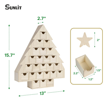 Sunlit Christmas Wooden Advent Calendar with Drawers, Unfinished Wooden, Chalet Shaped Countdown Calendar Ready to Decorate and Personalize | Craft Storage Box | DIY Guru and Crafters