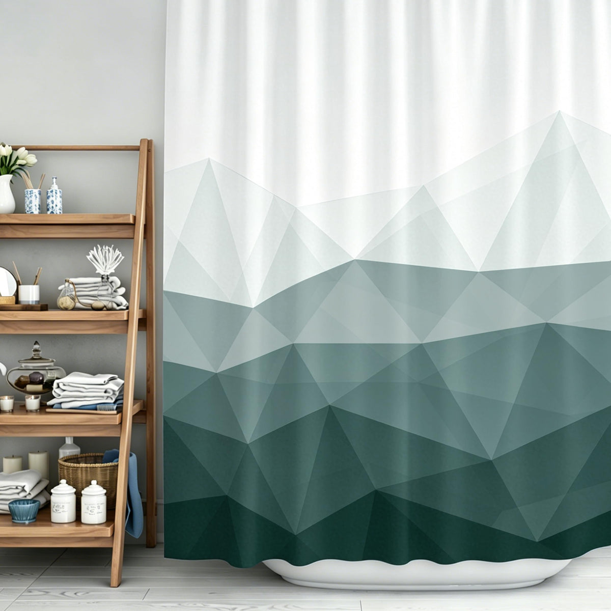 Sunlit Design 36 x 72 Inches Ombre Blue Small Stall Shower Curtain RV Half Size Narrow Bathroom Curtains Contemporary Geometric Fabric Bathroom Decor