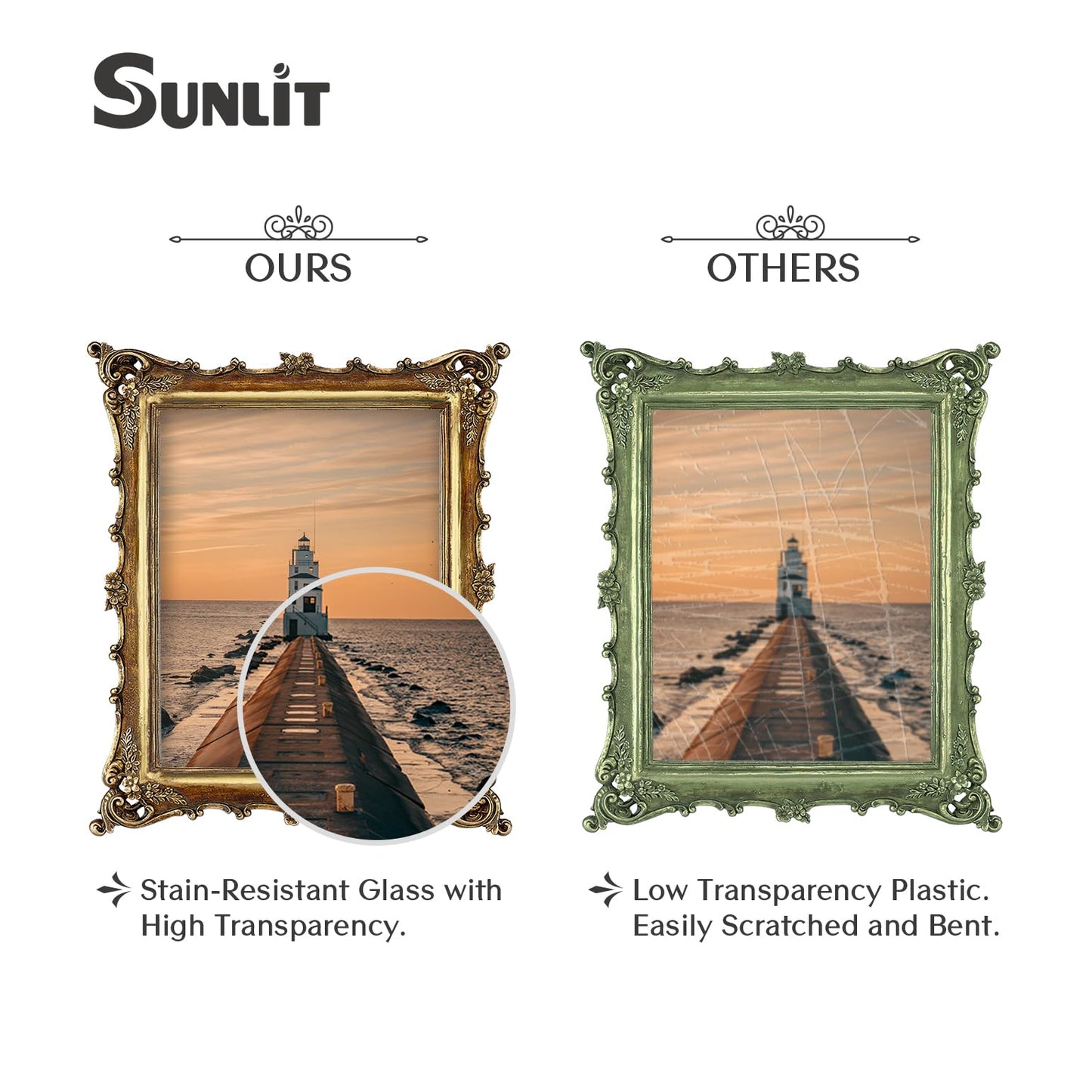 Sunlit Vintage Picture Frame 4x4 Inch, Luxury Antique Square Photo Frames with Glass Front, Photo Display, Tabletop Wall Hanging, Gift Ideas, Bronze Gold