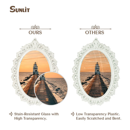 Sunlit Vintage Picture Frame 4x6 Inch, Oval Antique Photo Frames with Glass Front, Luxury Photo Display, Tabletop Wall Hanging, Gift Ideas, White