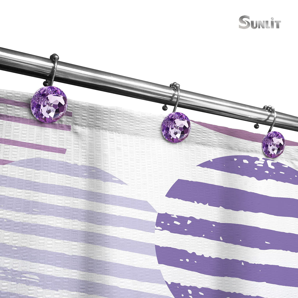 Sunlit Round Rhinestone Shower Curtain Hooks with Glide Balls, 12 Pack