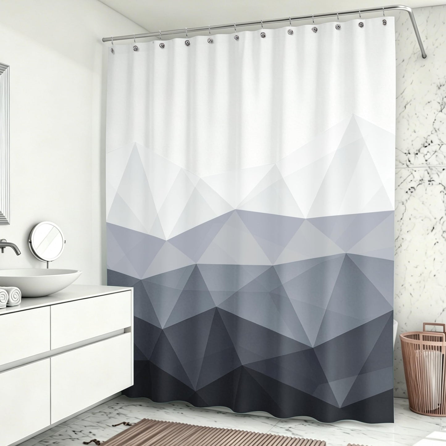 Sunlit Design 36 x 72 Inches Ombre Blue Small Stall Shower Curtain RV Half Size Narrow Bathroom Curtains Contemporary Geometric Fabric Bathroom Decor