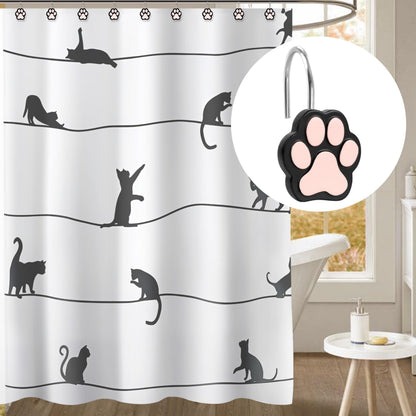 Sunlit Cute Paw Print Decorative Shower Curtain Hooks for Dog Cat Bear, Resin, Lovely Shower Curtain Rings for Kids, Bathroom Decoration Curtain, 12 Pack, Black and White