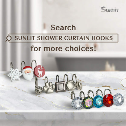 Sunlit Luxury Design Round Clear Diamond Crystal Gem Bling with Glide Balls Double Shower Curtain Hooks, Rust Proof Metal Rhinestones Glam Shower Curtain Rings-12 Pack