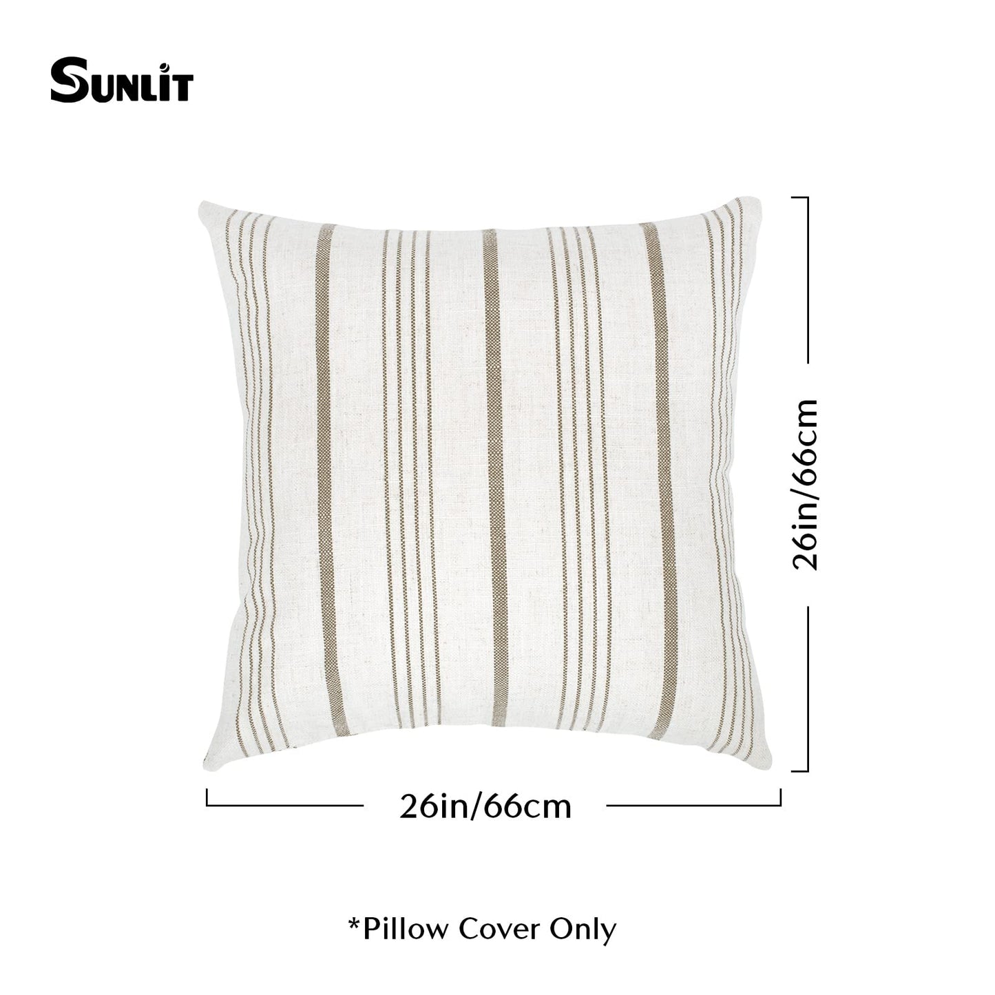 Sunlit Decorative Farmhouse Throw Pillow Case, Set of 2 Cream/Off-White with Black Stripes Modern Accent Square Pillow Cover, 22" x 22", Textured Linen Throw Cushion Covers for Couch Chair Bedroom