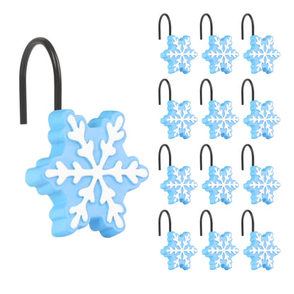 Sunlit Christmas Shower Curtain Hooks Silver Snowflakes Shower Curtain Rings, Resin, White Christmas Decor, Winter Bathroom Decoration - 12 Pack