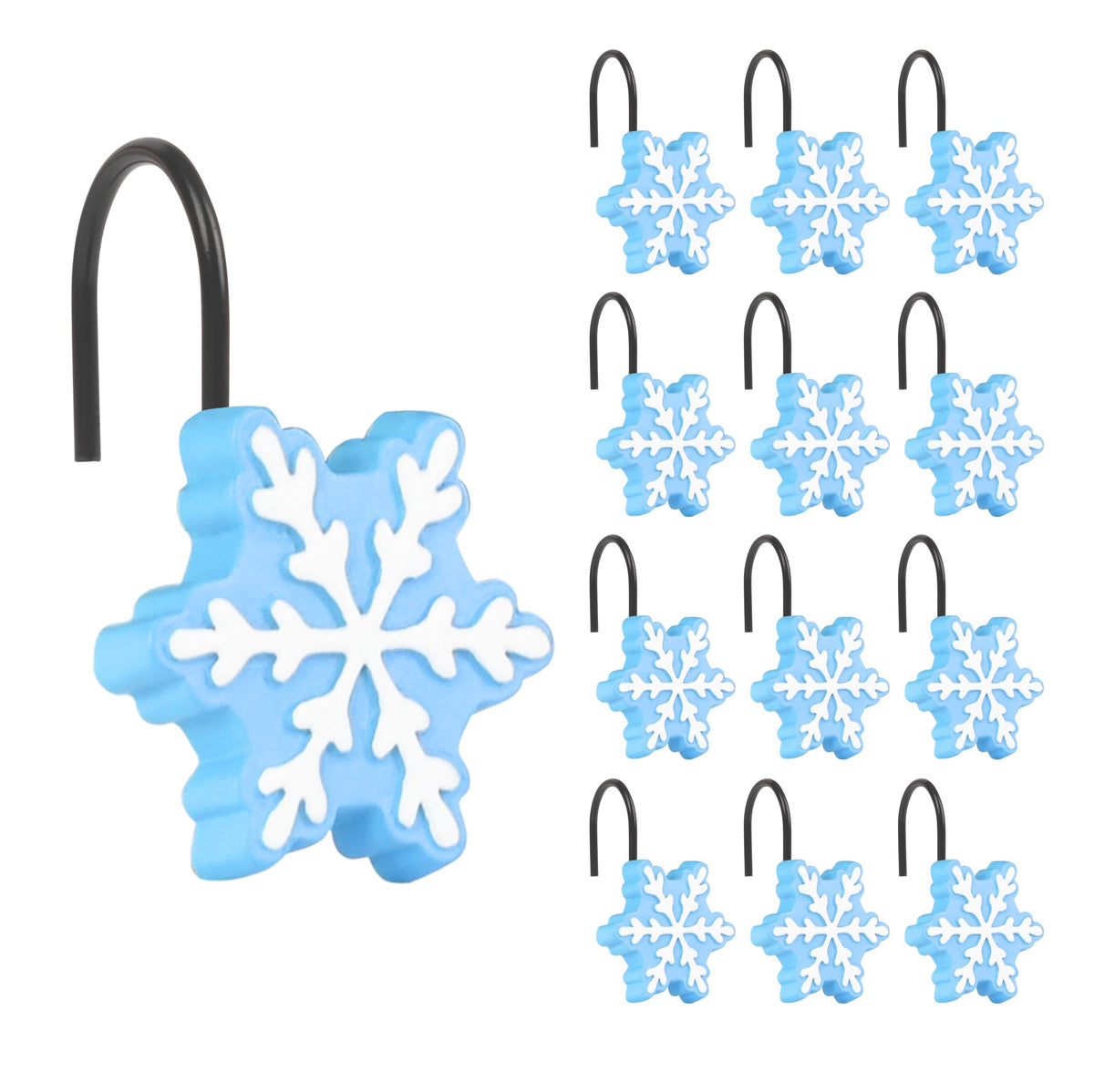 Sunlit Christmas Shower Curtain Hooks Snowflakes Double Shower Curtain Rings, Resin, Red and White Christmas Decor, Winter Bathroom Decoration - 12 Pack