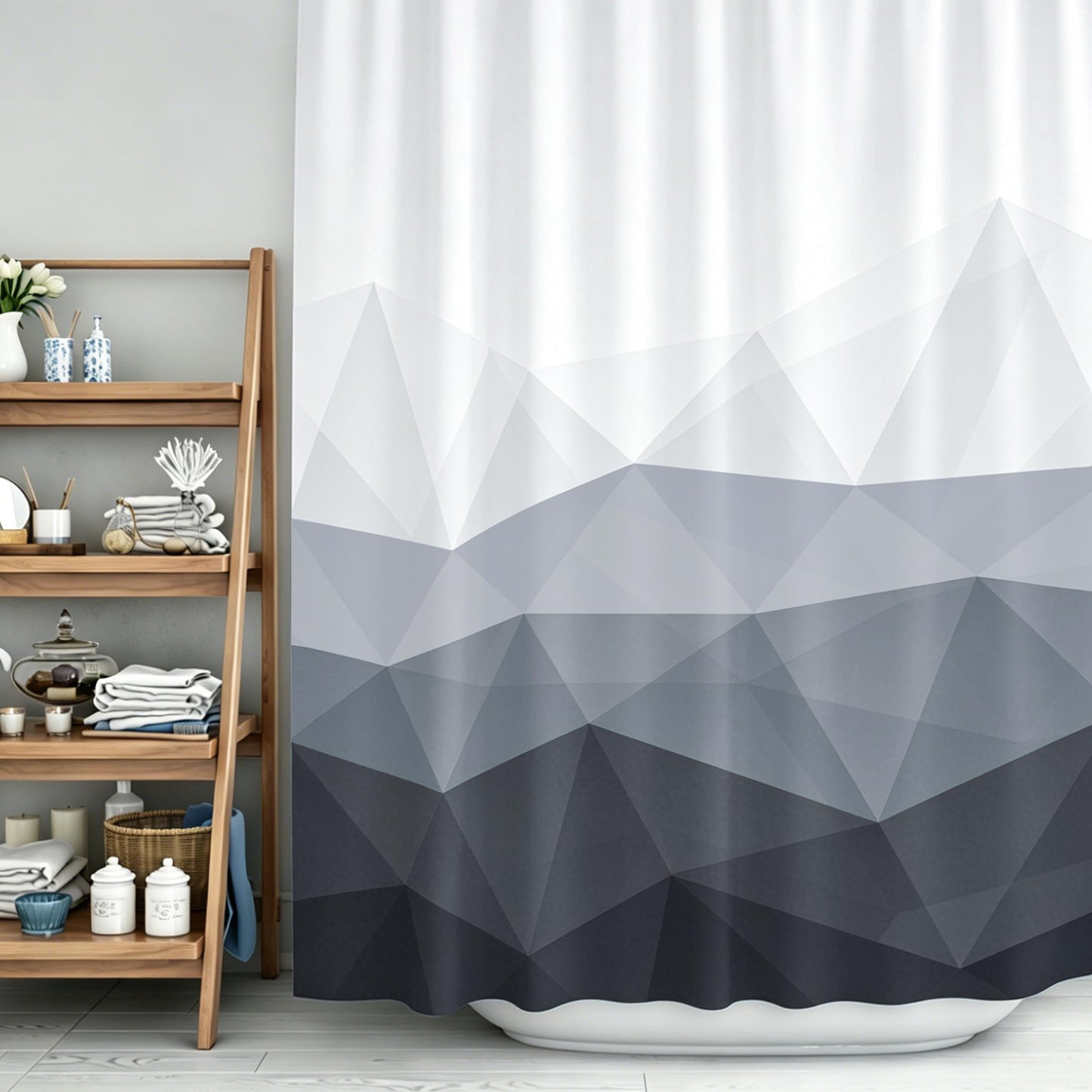 Sunlit Design 36 x 72 Inches Ombre Blue Small Stall Shower Curtain RV Half Size Narrow Bathroom Curtains Contemporary Geometric Fabric Bathroom Decor