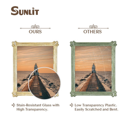 Sunlit Small Vintage Picture Frame 2.5x3.5 Inch, Antique Mini Photo Frames with Glass Front, Luxury Wallet Size Picture Frames, Photo Display Tabletop Wall Hanging Gift Ideas, Slivery Light Gold