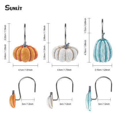 Sunlit Fall Pumpkin Decorative Shower Curtain Hooks, Autumn Harvest Festival Shower Curtain Rings, Resin, Orange Farmhouse Bathroom Curtain Hangers Decoration, Set of 12