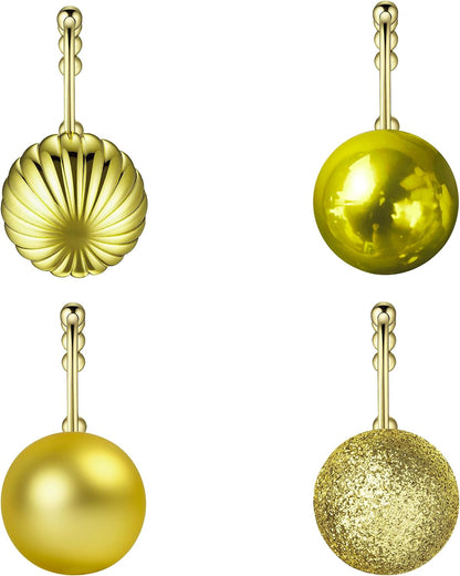 Sunlit Christmas Balls Decorative Shower Curtain Hooks, Shower Curtain Rings with Roller Balls, Xmas Theme Winter Holiday Bathroom Decoration, Set of 12, Golden