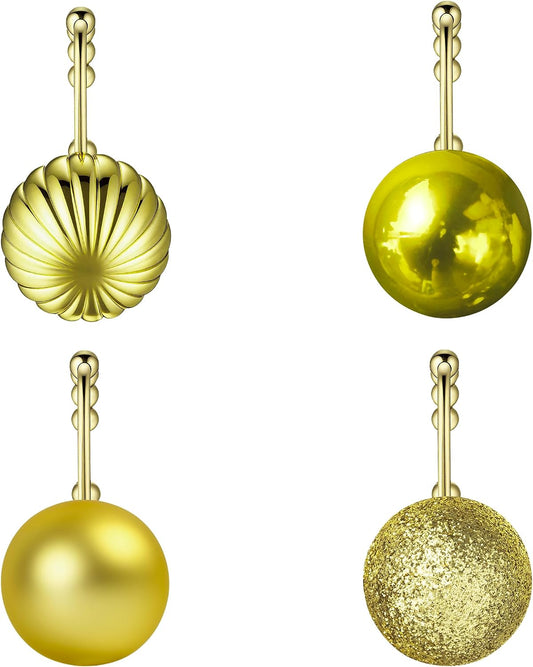 Sunlit Christmas Balls Decorative Shower Curtain Hooks, Shower Curtain Rings with Roller Balls, Xmas Theme Winter Holiday Bathroom Decoration, Set of 12, Golden