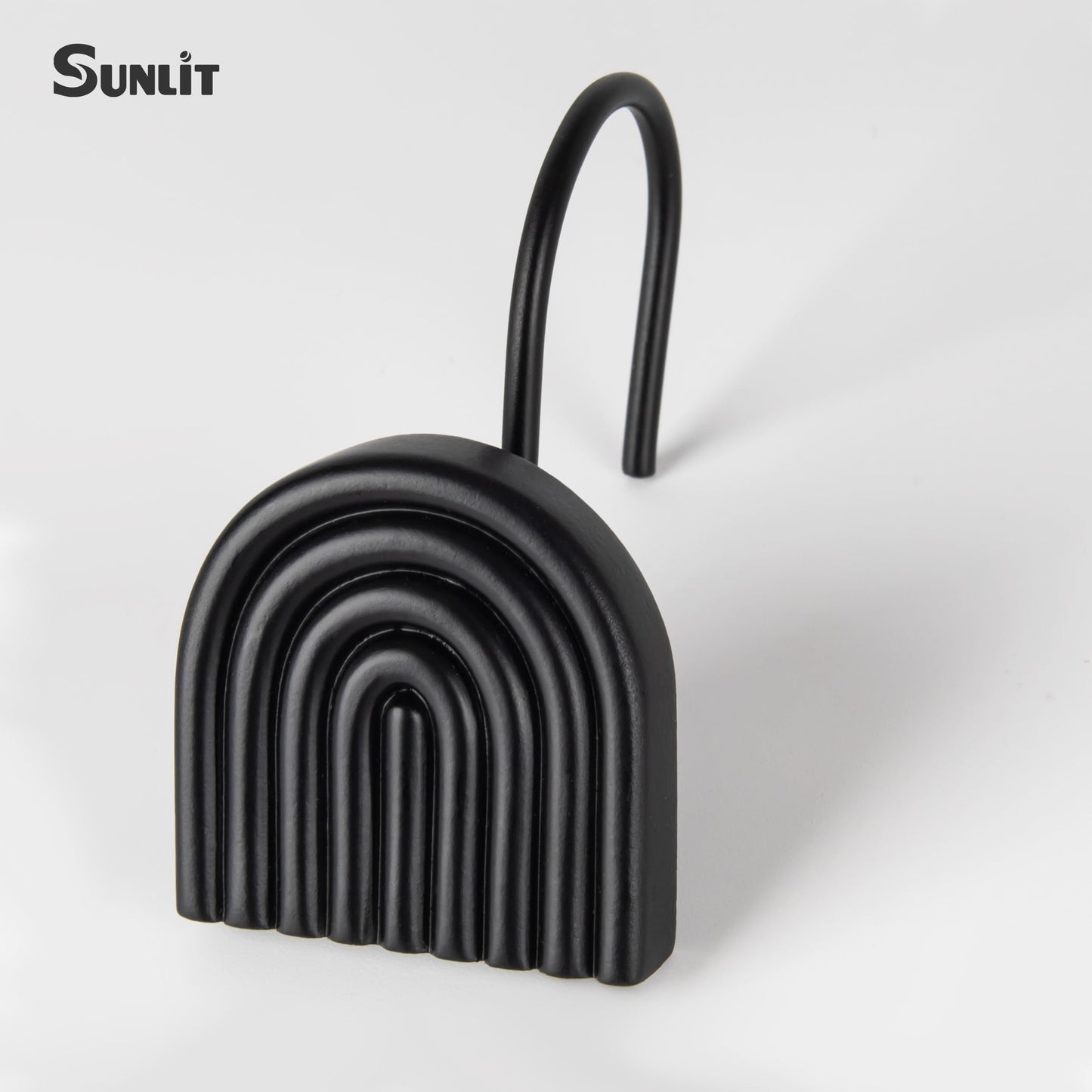 Sunlit Geometric Decorative Shower Curtain Hooks, Matt Triangle Geometric Black Shower Curtain Rings, Resin, Bathroom Decoration Boho Shower Curtain Hooks-12 Pack
