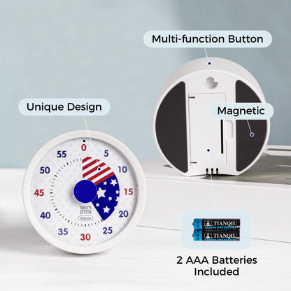 TWENTY5 SEVEN Countdown Timer 3 inch, Silent 60 Minute 1 Hour Visual Timer with Pause Function, Magnetic Classroom Teaching Tool Office Meeting, Countdown Clock for Kids Time Management, Blue Stars