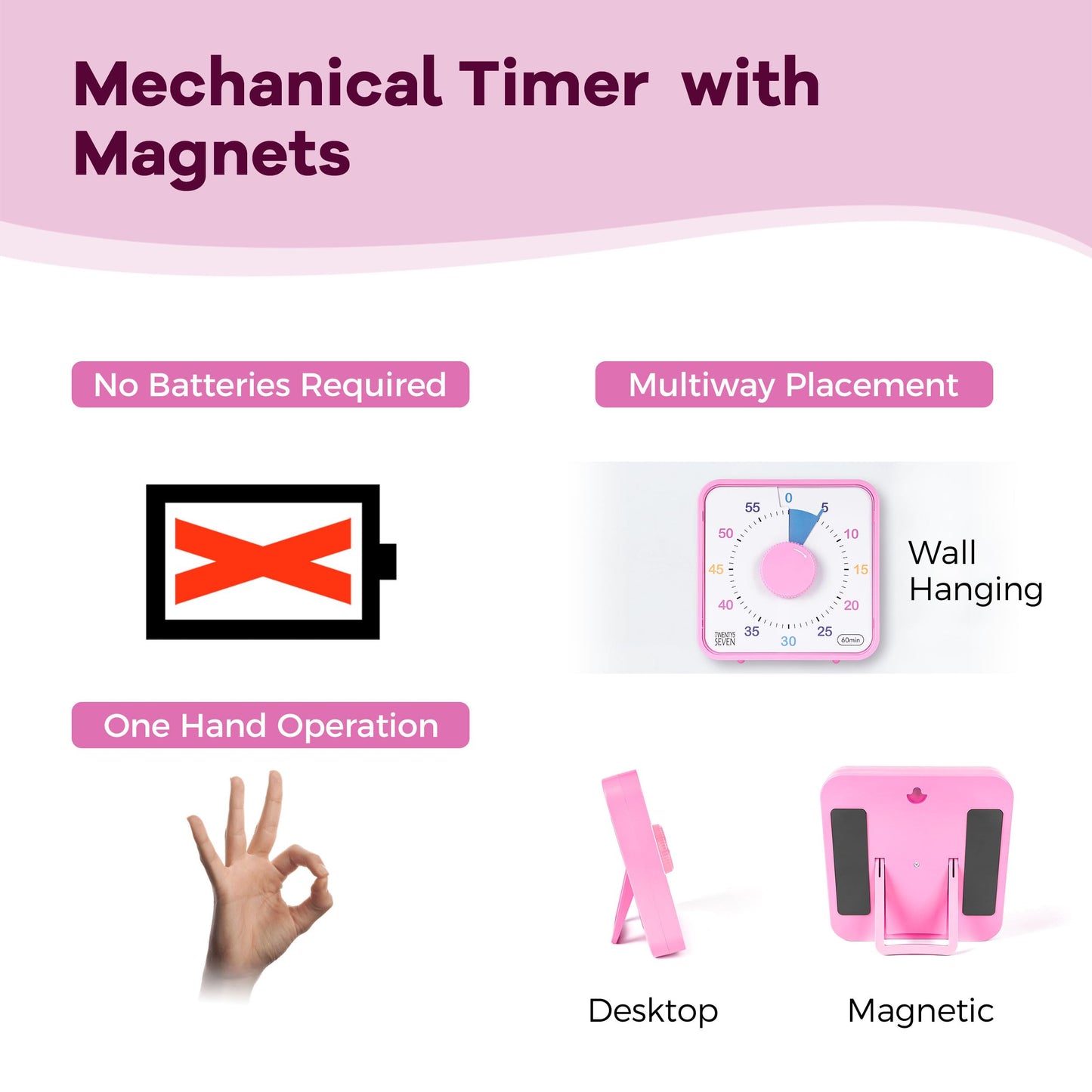 TWENTY5 SEVEN Countdown Timer 7.5 inch; 60 Minute 1 Hour Visual Timer – Classroom Teaching Tool Office Meeting, Mechanical Countdown Clock for Kids Exam Time Management Magnetic, Sky Blue