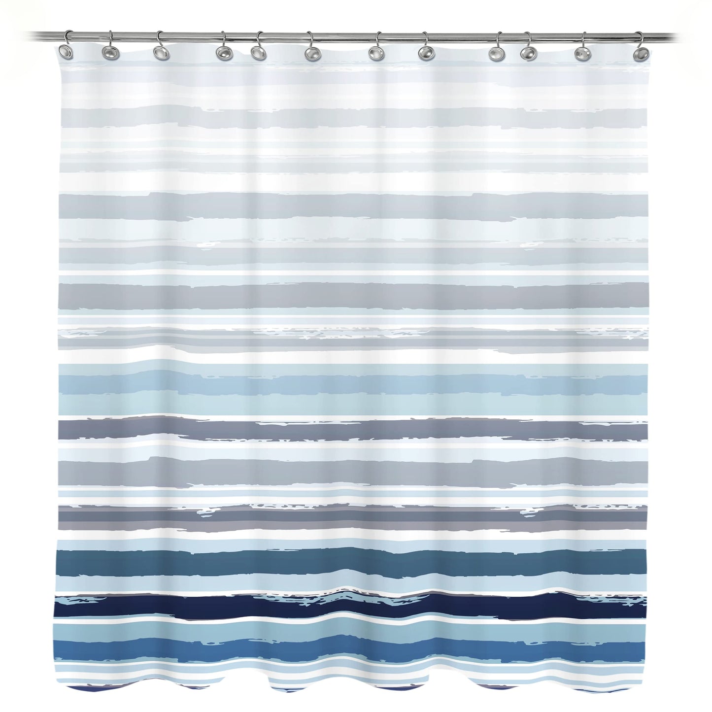 Sunlit Sunset Ombre Striped Shower Curtain, Blue and Orange Textured Slubbed Fabric Shower Curtain for Bathroom Decoration, Gradient Stripe Bathroom Curtain, 72x72