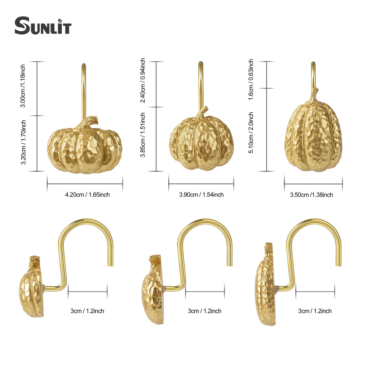 Sunlit Fall Pumpkin Decorative Shower Curtain Hooks, Autumn Harvest Festival Shower Curtain Rings, Resin Farmhouse Bathroom Curtain Hangers Decoration, Set of 12, Orange Blue White