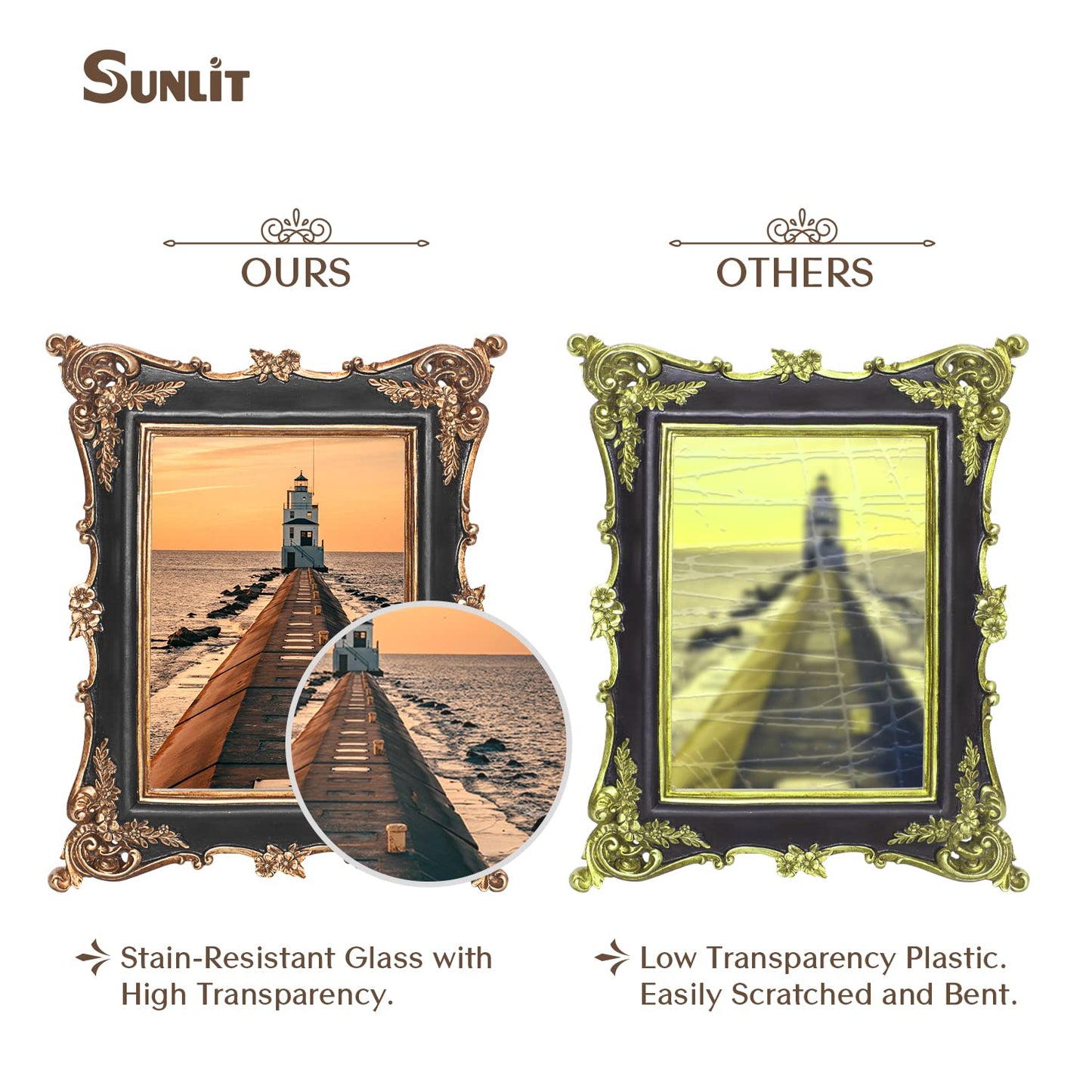 Sunlit Vintage Picture Frame 4x4 Inch, Luxury Antique Square Photo Frames with Glass Front, Photo Display, Tabletop Wall Hanging, Gift Ideas, Bronze Gold